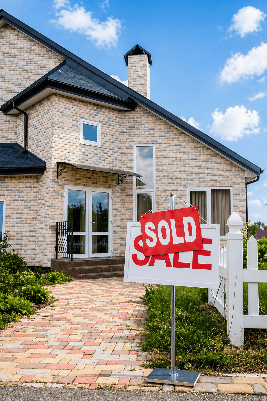 A brick home with a sold sign out front — one of the properties we recently closed on