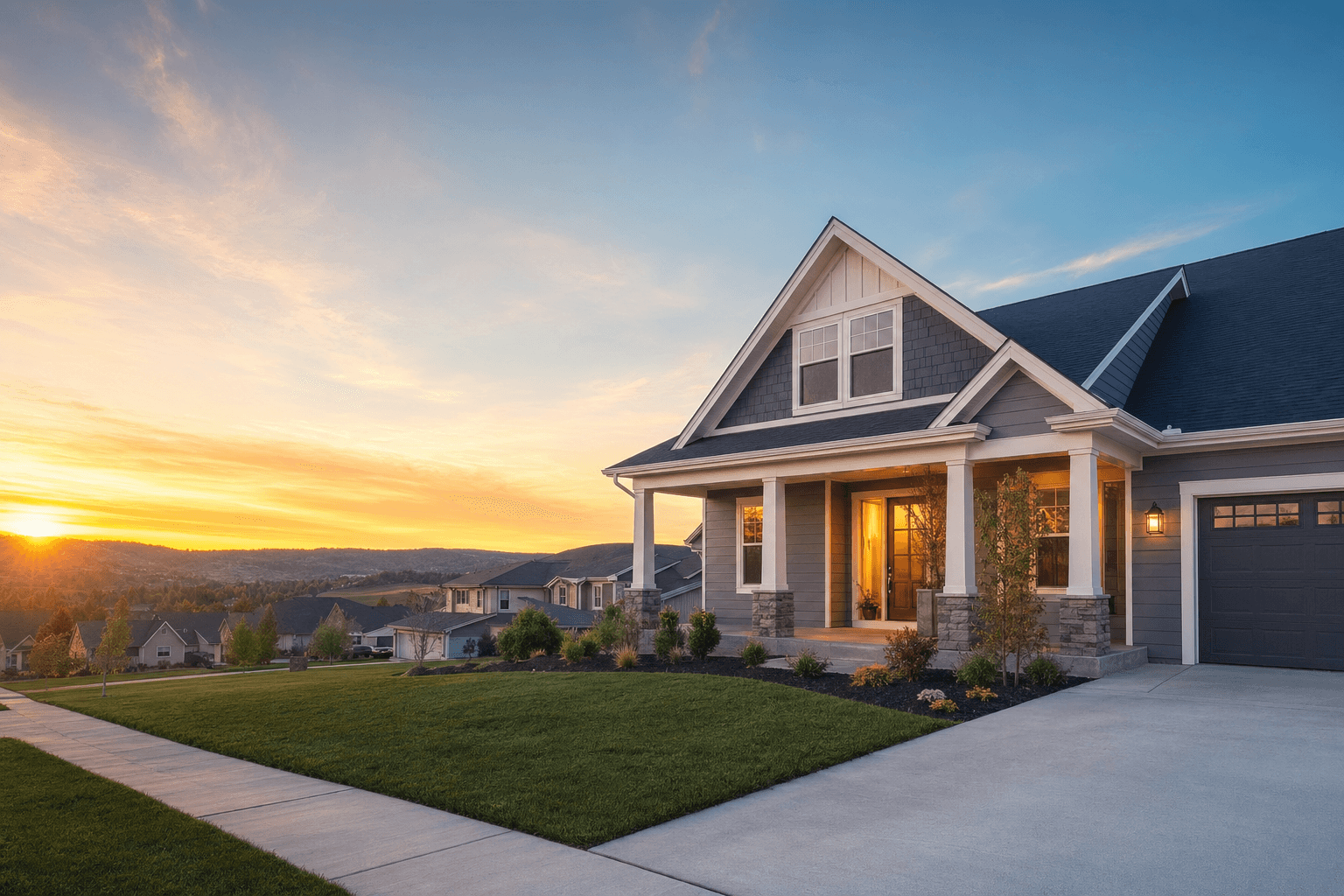 A well-kept two-story home at dusk — the kind of property we buy across Connecticut